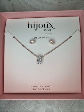 New Bijoux Bar Gold Cubic Zirconia Necklace & Earring Set